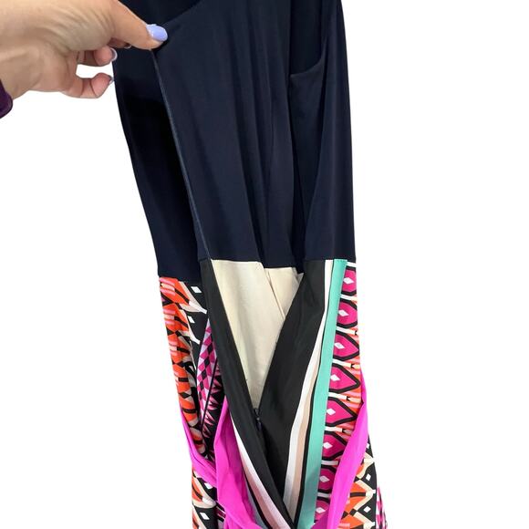 Eliza J Maxi Dress Women 14 Black Multicolor Scarf Print Jersey Sleeveless Lined - Picture 7 of 15